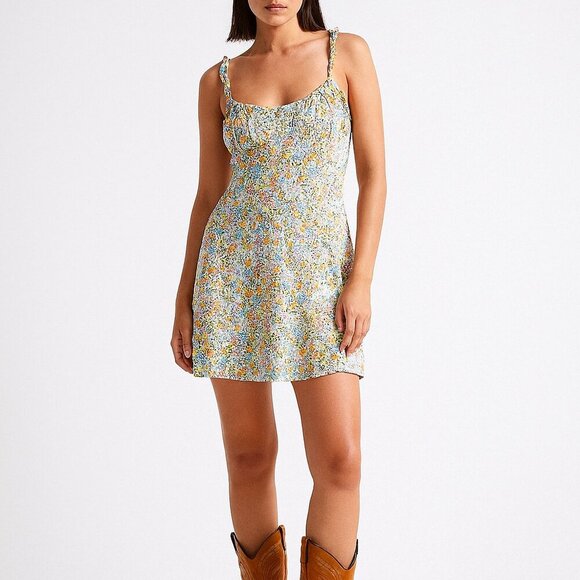 ZARA Dainty Pastel Floral Smocked Mini Sundress M Prairie Cottage Hippie - Picture 1 of 8